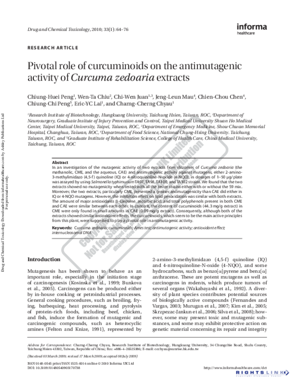 (PDF) Pivotal role of curcuminoids on the antimutagenic activity of ...