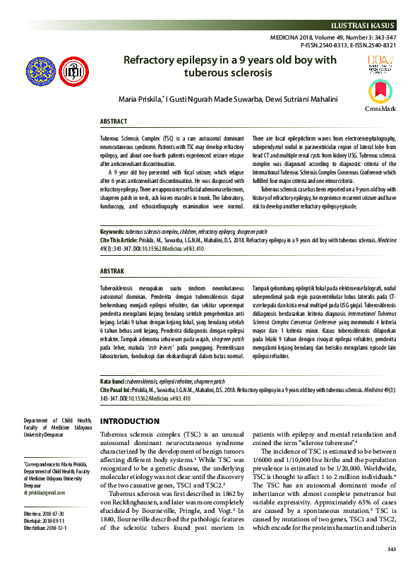 (PDF) Refractory epilepsy in a 9 years old boy with tuberous sclerosis