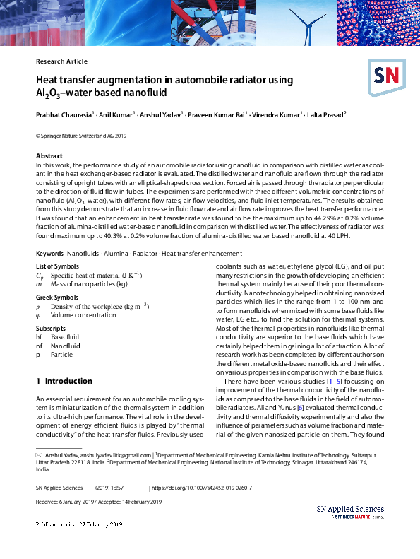 (PDF) Heat transfer augmentation in automobile radiator using Al2O3 ...