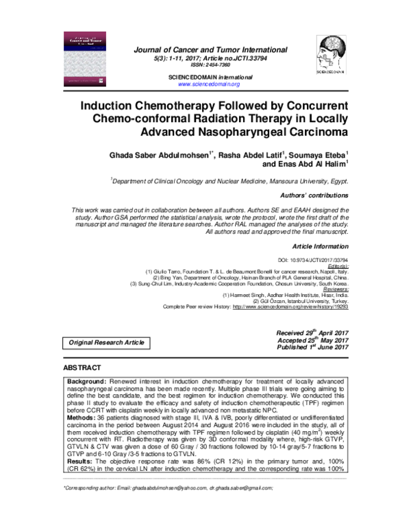 (PDF) Induction chemotherapy followed by concurrent chemoradiation for ...