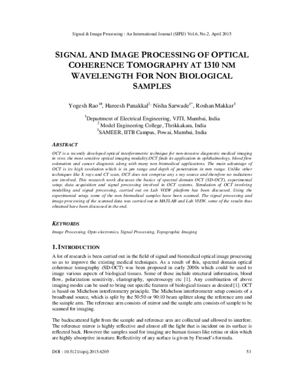 (PDF) Signal and Image Processing of Optical Coherence Tomography at ...