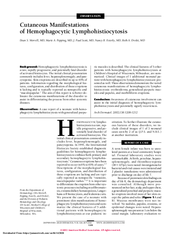 (PDF) Cutaneous Manifestations of Hemophagocytic Lymphohistiocytosis