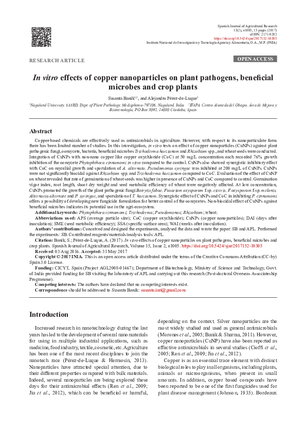 (PDF) In vitro effects of copper nanoparticles on plant pathogens ...