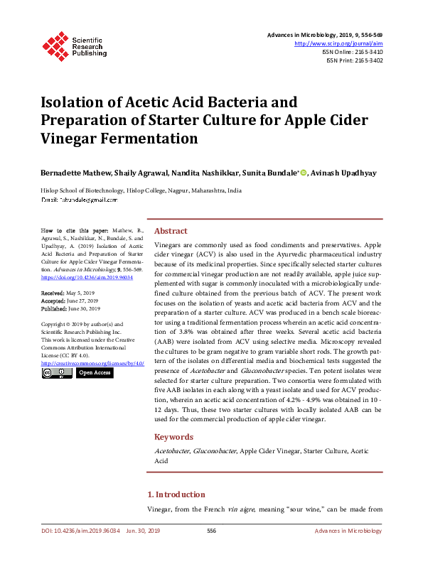 (PDF) Isolation of Acetic Acid Bacteria and Preparation of Starter ...