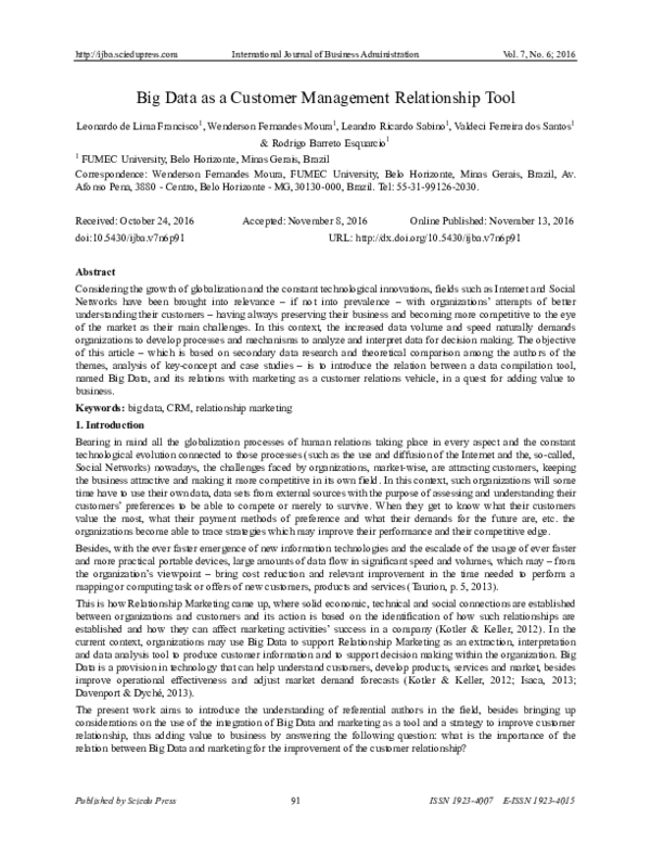 (PDF) Big Data as a Customer Management Relationship Tool