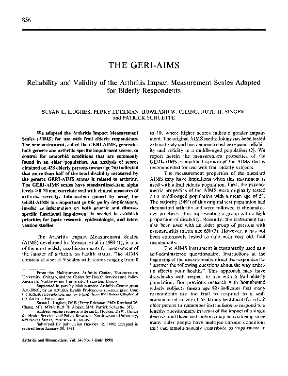 (PDF) The geri-aims. Reliability and validity of the arthritis impact ...