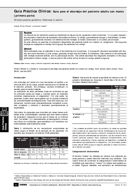 (PDF) Clinical practice guideline: Dizziness in adults