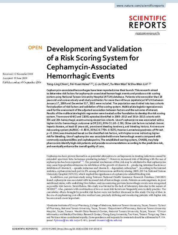 (PDF) Development and validation of risk scoring system for prediction ...