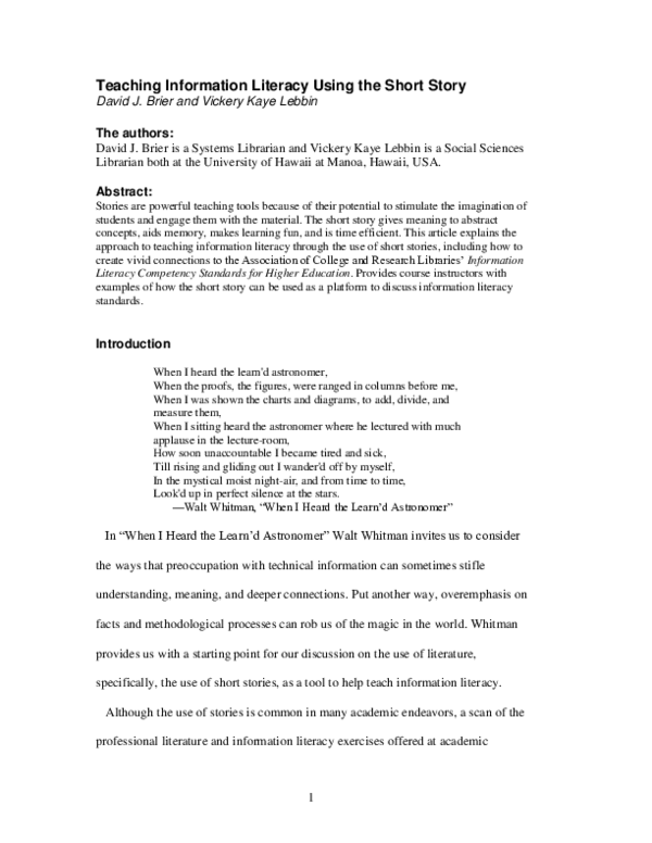 (PDF) Teaching information literacy using the short story