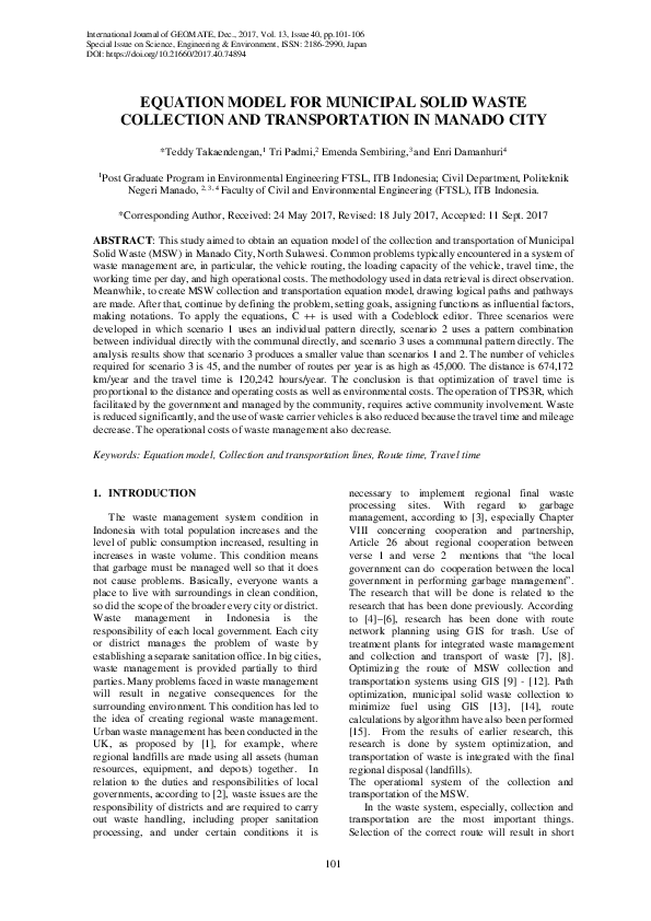 (PDF) Equation Model for Municipal Solid Waste Collection and ...