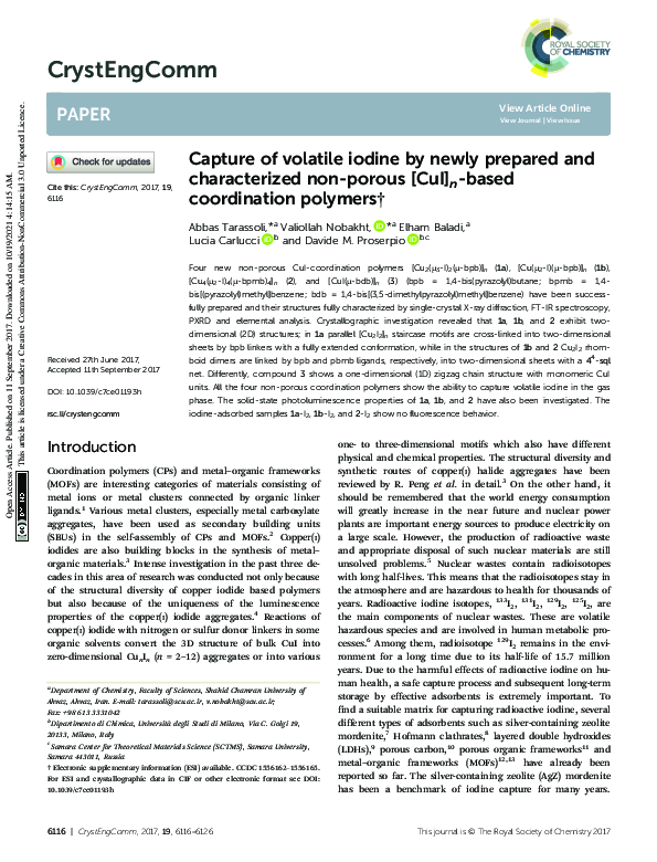 (PDF) Capture of volatile iodine by newly prepared and characterized ...