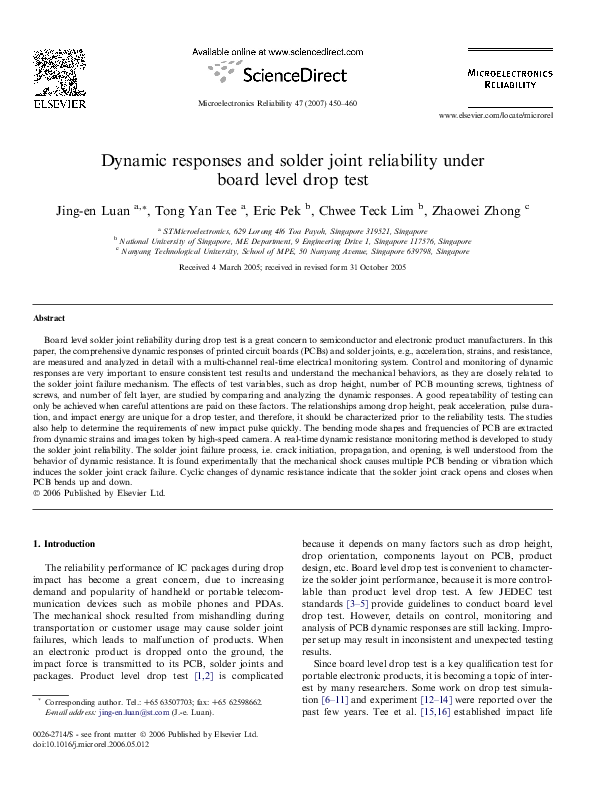 (PDF) Dynamic responses and solder joint reliability under board level