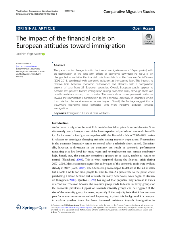(PDF) The impact of the financial crisis on European attitudes toward ...