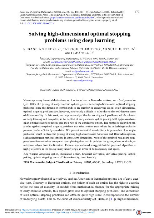 (PDF) Solving high-dimensional optimal stopping problems using deep ...