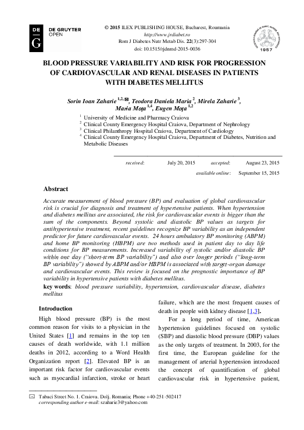 (PDF) Blood Pressure Variability and Cardiovascular Risk in Diabetics