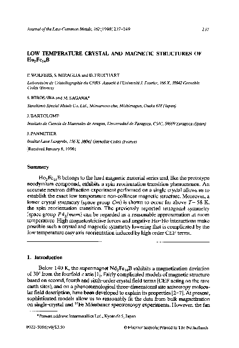 PDF) Low temperature crystal and magnetic structures of Ho2Fe14B