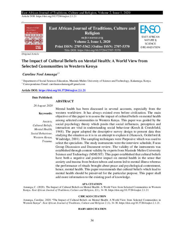 (PDF) The Impact of Cultural Beliefs on Mental Health: A World View ...