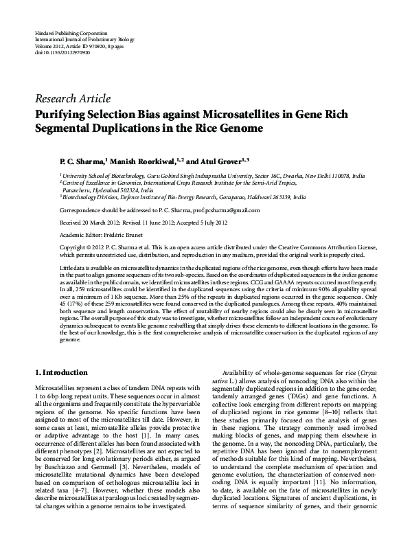 (PDF) Purifying Selection Bias against Microsatellites in Gene Rich ...