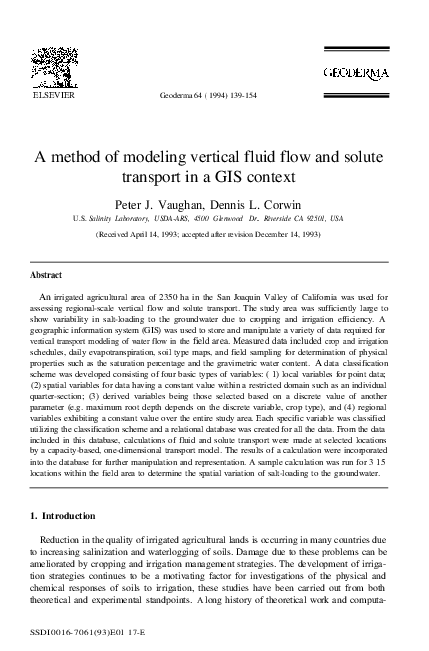 (PDF) A method of modeling vertical fluid flow and solute transport in ...