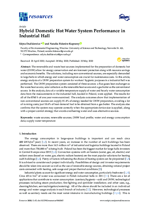 (PDF) Hybrid Domestic Hot Water System Performance in Industrial Hall