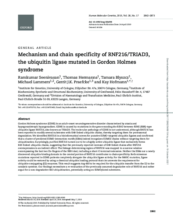 (PDF) Mechanism and chain-specificity of RNF216/TRIAD3, the ubiquitin ...