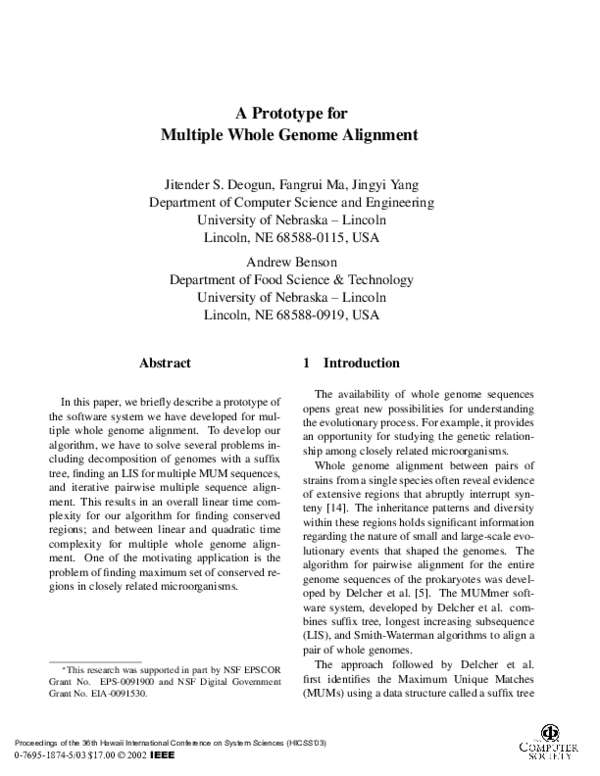 (PDF) A prototype for multiple whole genome alignment