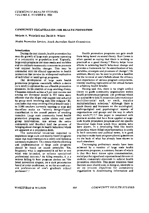 (PDF) Community Organisation for Health Promotion