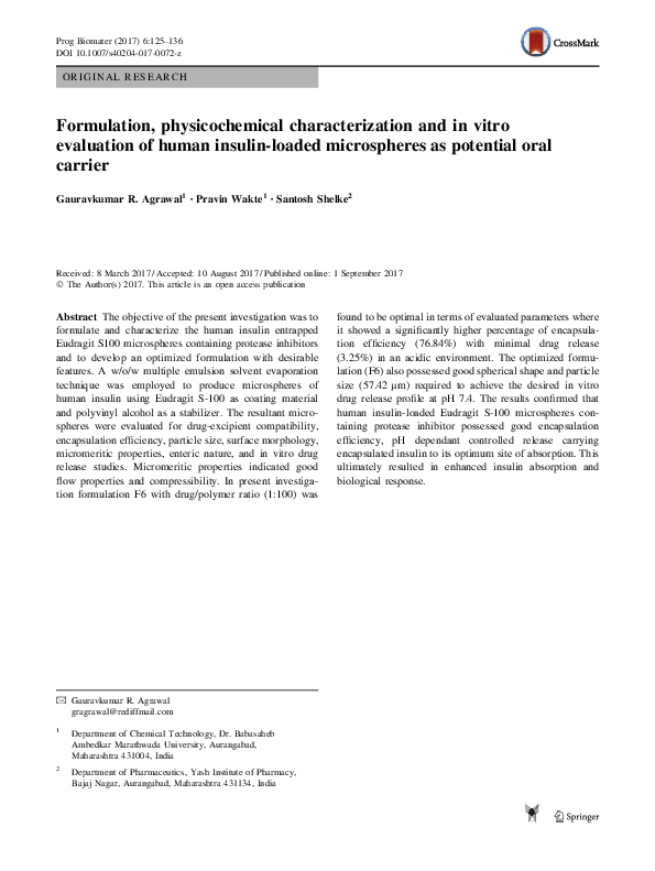 (PDF) Formulation, physicochemical characterization and in vitro ...
