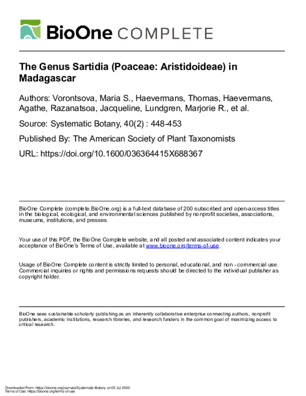 (PDF) The Genus Sartidia (Poaceae Aristidoideae) in Madagascar