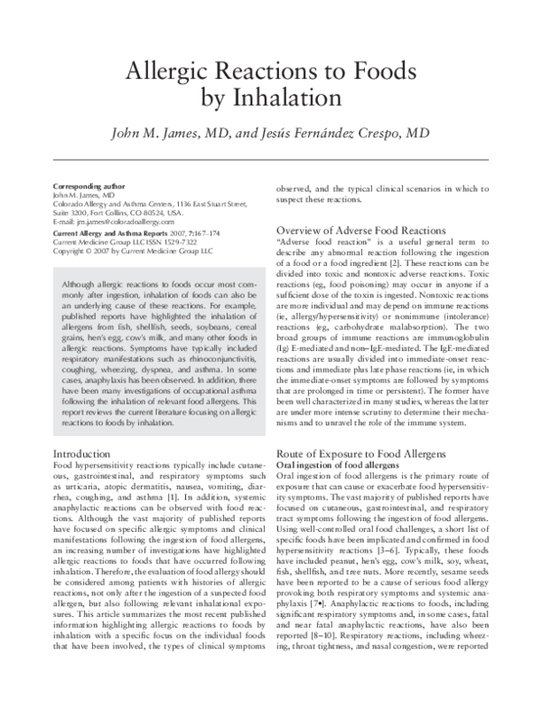 (PDF) Allergic reactions to foods by inhalation