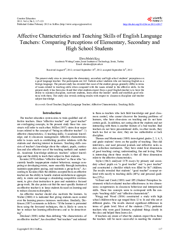 (PDF) Affective Characteristics and Teaching Skills of English Language ...