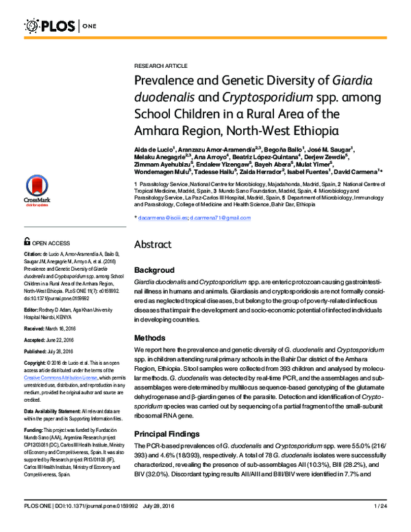 (PDF) Prevalence and Genetic Diversity of Giardia duodenalis and ...