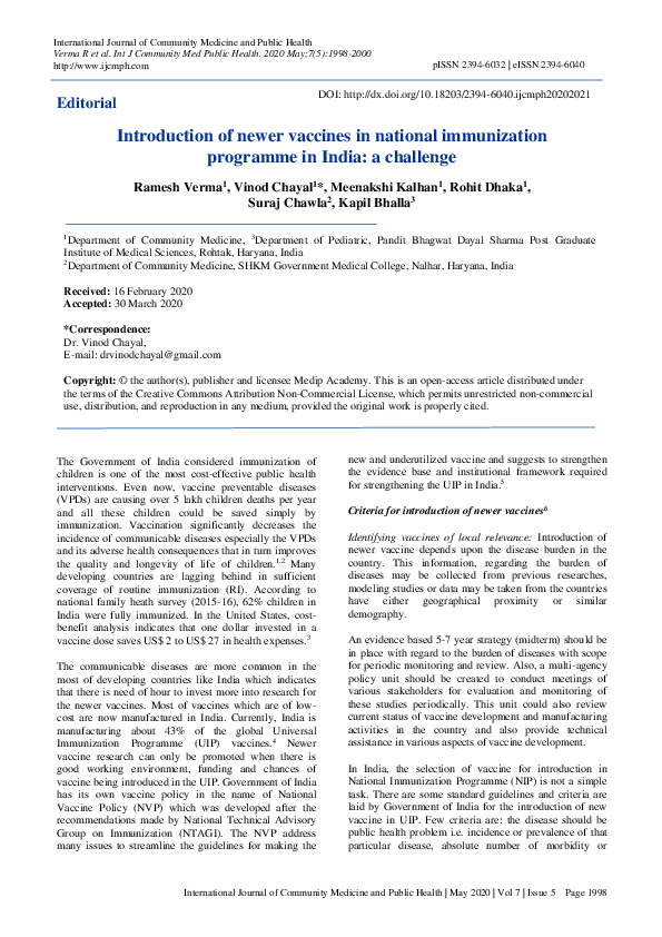 (PDF) Introduction of newer vaccines in national immunization programme ...