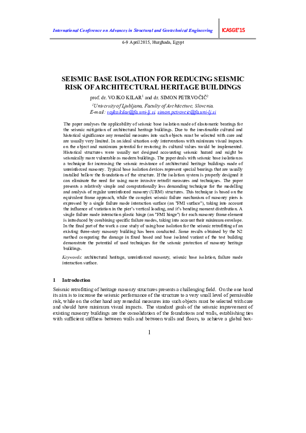 (PDF) Seismic Base Isolation for Reducing Seismic Risk of Architectural ...