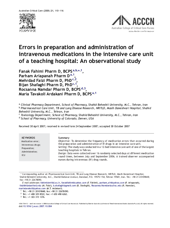(PDF) Errors in preparation and administration of intravenous ...