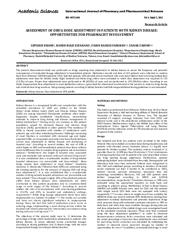 (PDF) Assessment of drug dose adjustment in patients with kidney ...