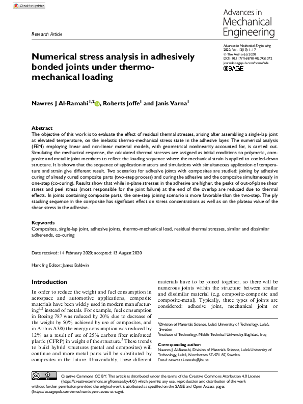 (PDF) Numerical stress analysis in adhesively bonded joints under