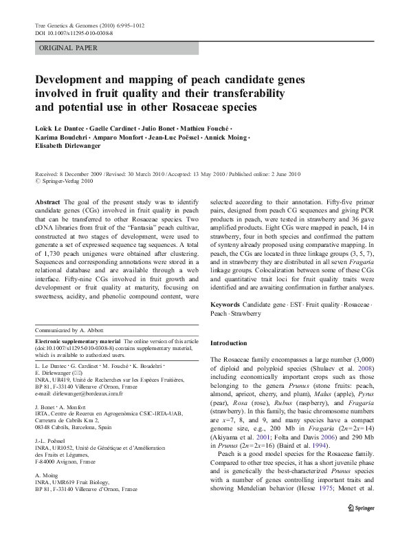 (PDF) Development and mapping of peach candidate genes involved in ...