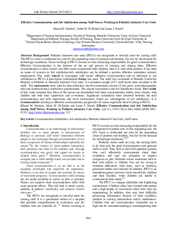 (PDF) Effective Communication and Job Satisfaction among Staff Nurses ...