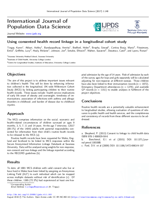 (PDF) Using consented health record linkage in a longitudinal cohort study