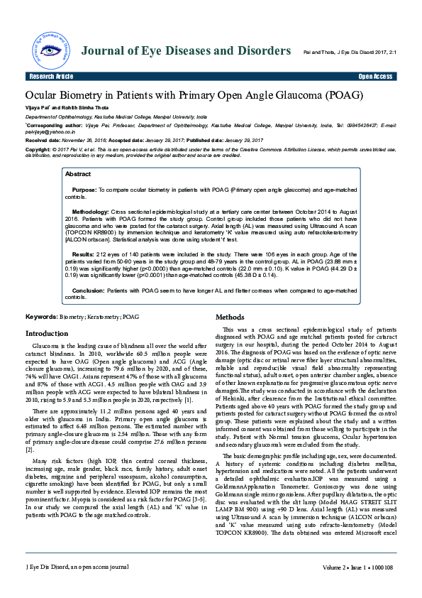 (PDF) Ocular Biometry in Patients with Primary Open Angle Glaucoma (POAG)
