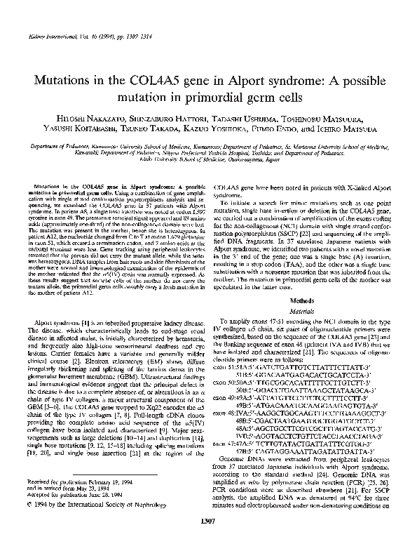 (PDF) Mutations in the COL4A5 gene in Alport syndrome: A possible ...