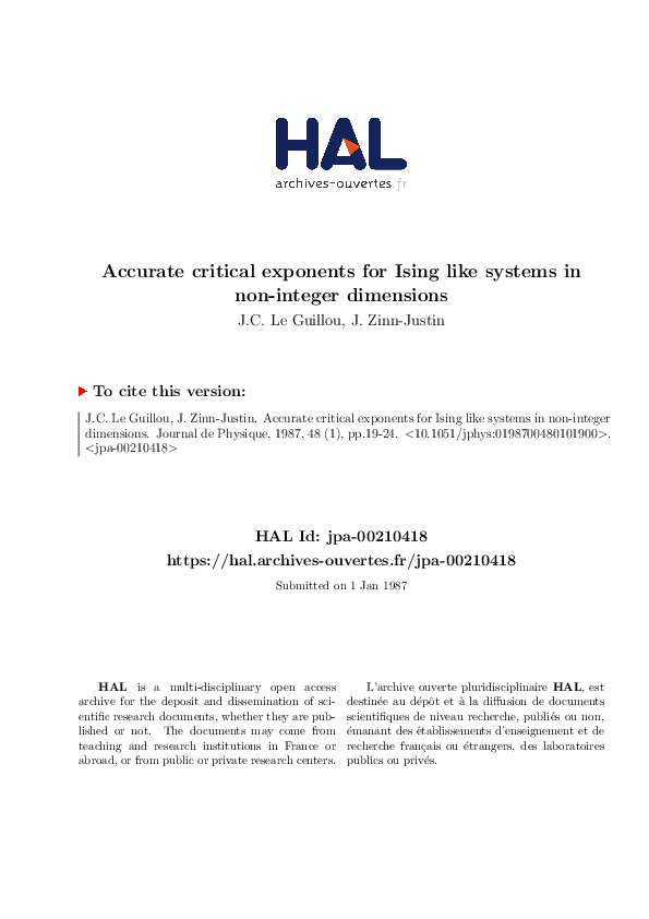 (PDF) Accurate critical exponents for Ising like systems in non-integer ...