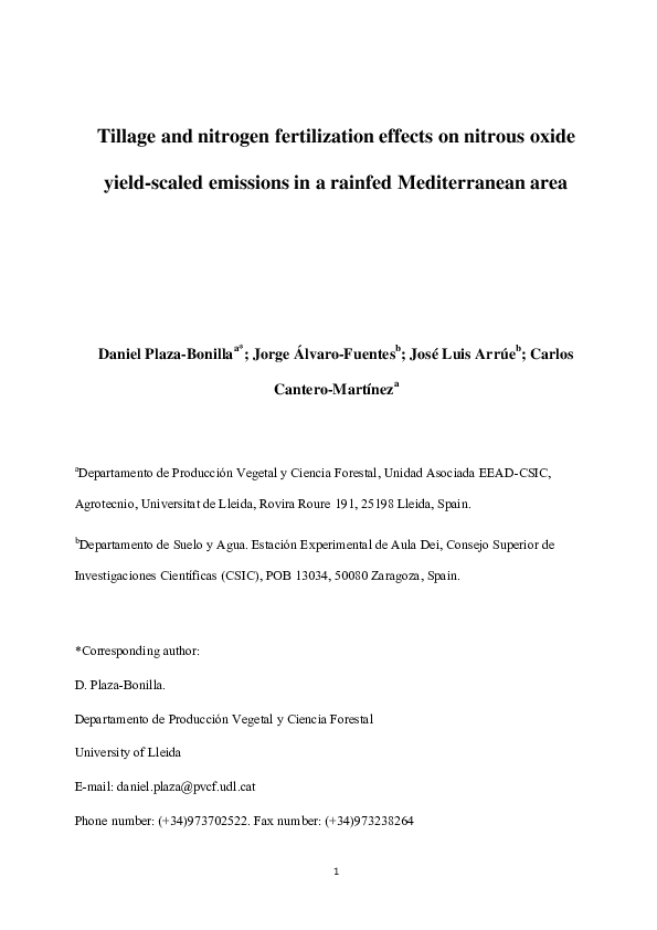 (PDF) Tillage and nitrogen fertilization effects on nitrous oxide yield ...