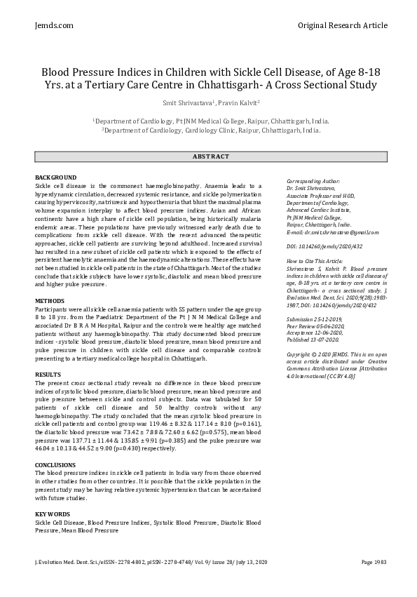 (PDF) Blood Pressure Indices in Children with Sickle Cell Disease, of ...