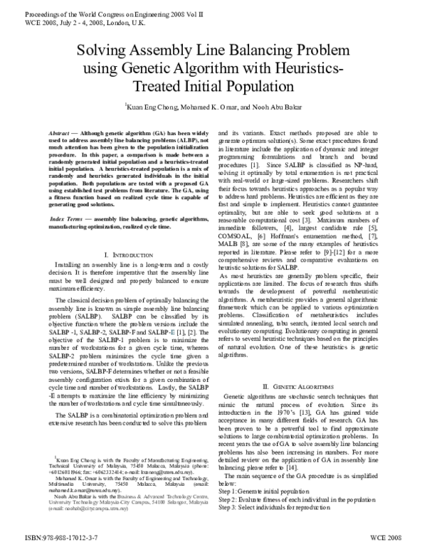 (PDF) Solving assembly line balancing problem using genetic algorithm ...