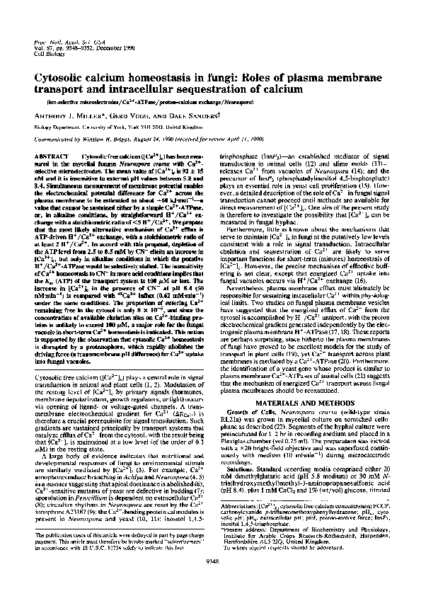 (PDF) Cytosolic calcium homeostasis in fungi: roles of plasma membrane ...