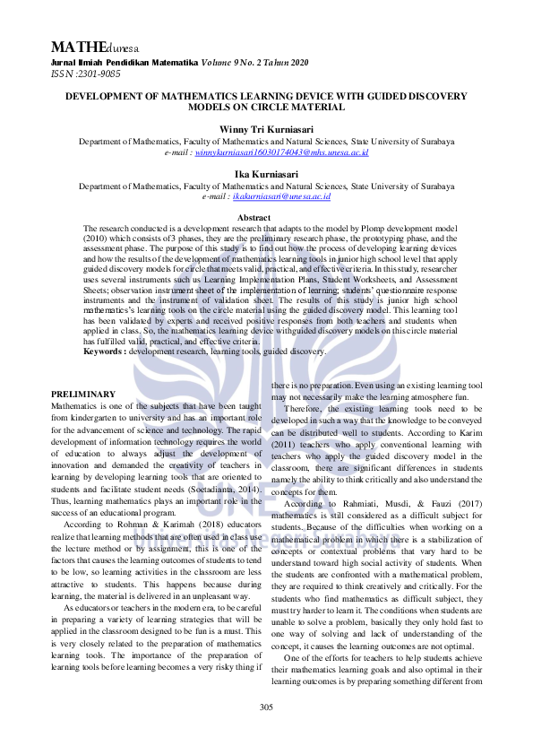 (PDF) Development of Mathematics Learning Device with Guided Discovery ...
