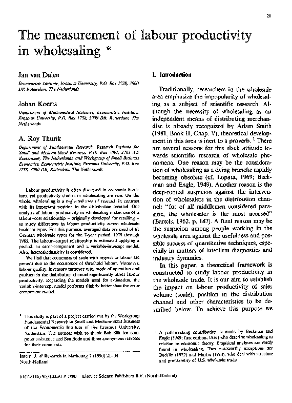 (PDF) The measurement of labour productivity in wholesaling