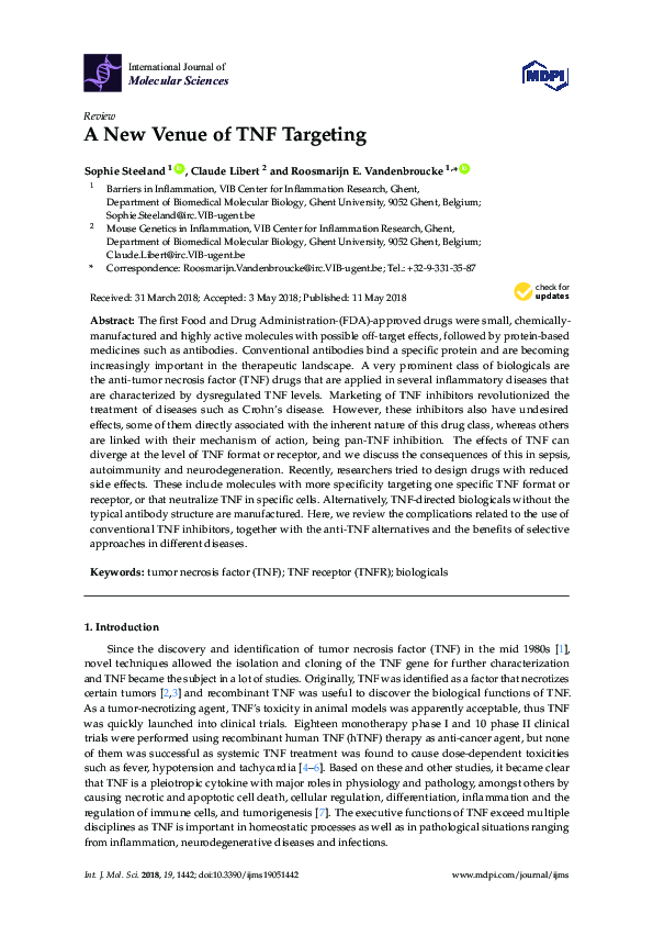 (PDF) A New Venue of TNF Targeting
